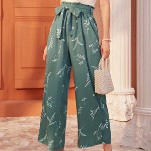NEW Plant Print Green Wide Leg Pants SHEIN S